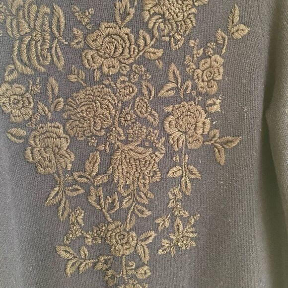 sonia BOGNER Navy blue overlay embroidery long après-ski cardigan -size 8 - Picture 6 of 12